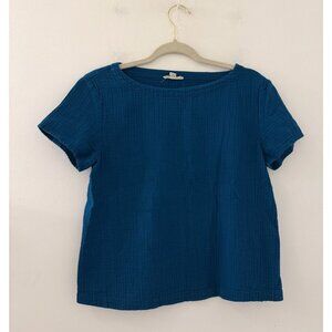 Eileen Fisher Blue Short Sleeve Cotton Gauzy Short Sleeve Top Size XS Laganlook